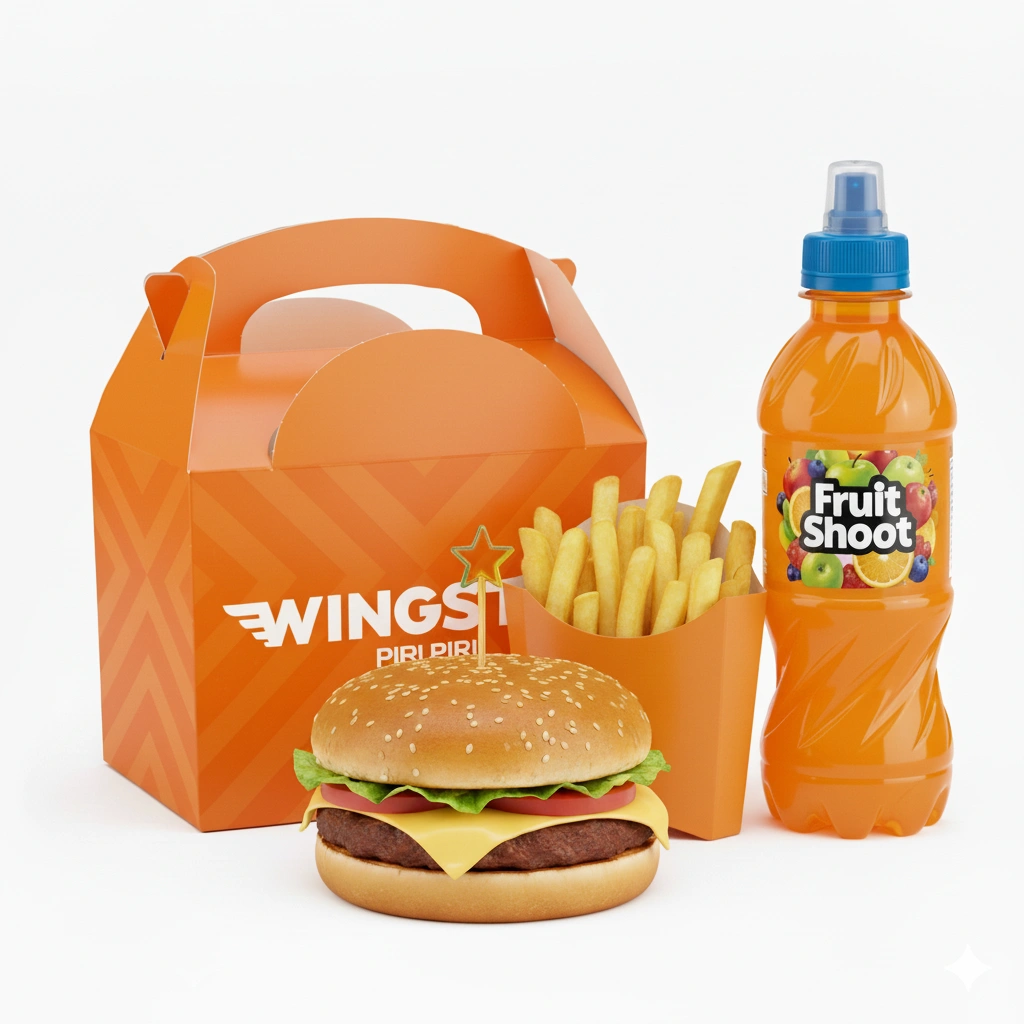 Kids burger meal with fries and drink